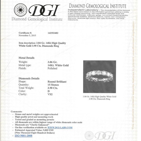 Diamond Eternity Ring Round 14K White Gold 3.90 TCW D/VS2 - Picture 4 of 7